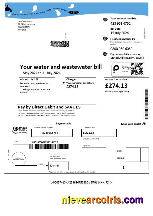 United Kingdom United Utilities water business utility bill
